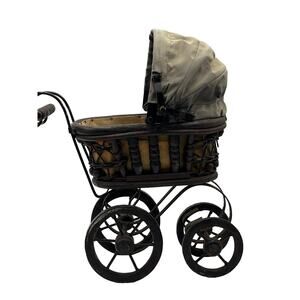 Antique Victorian Baby Doll Stroller‎ Vintage  Wicker Iron Baby Doll Carriage